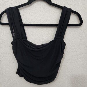 Shein Black Mesh Detailed Ruched Crop Tank Top Size 4 Sheer Mesh